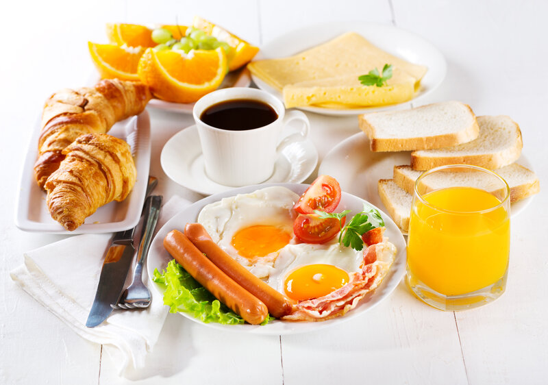Breakfast Spread on Table — White, Appetizing
