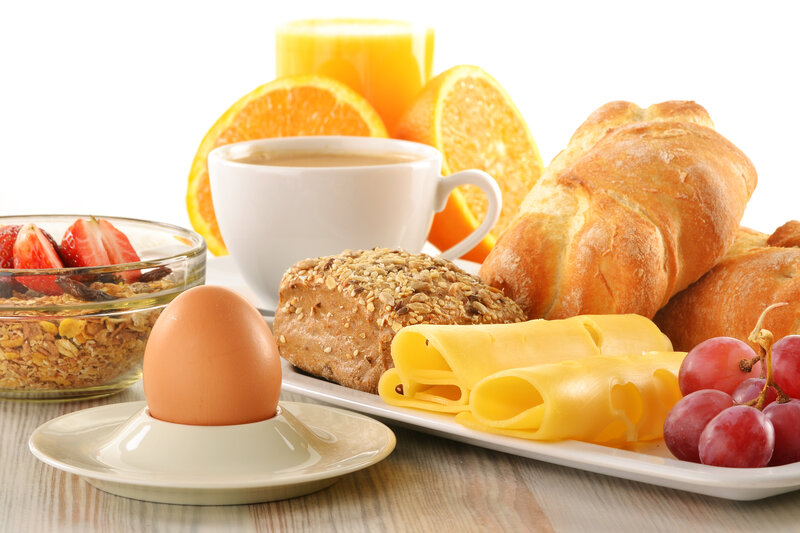 Breakfast Spread on Table — White, Calm, Morning, Photograph