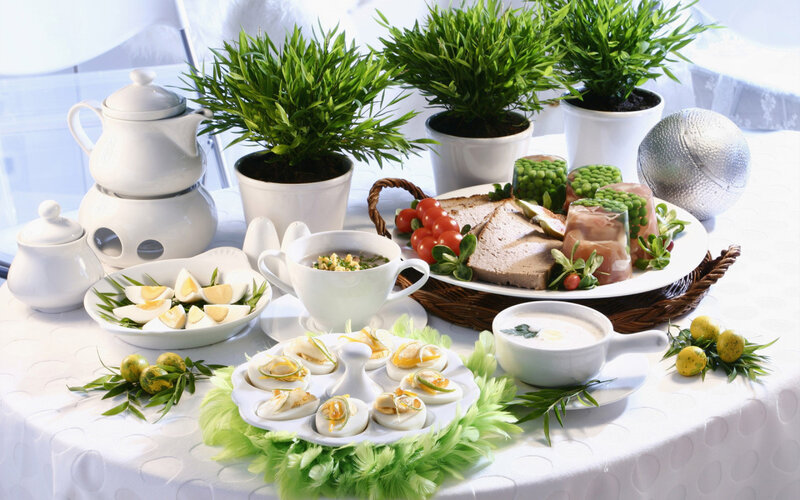 Breakfast Spread on Table — White