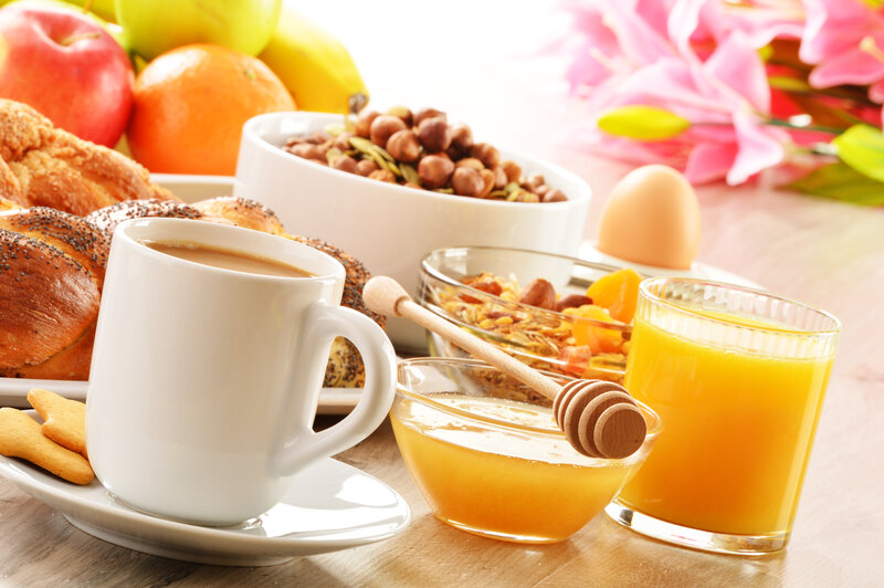 Breakfast Spread on Table — Yellow, Bright