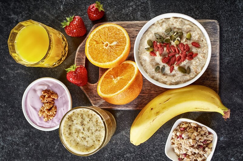 Breakfast Spread on Table — Yellow, Fresh