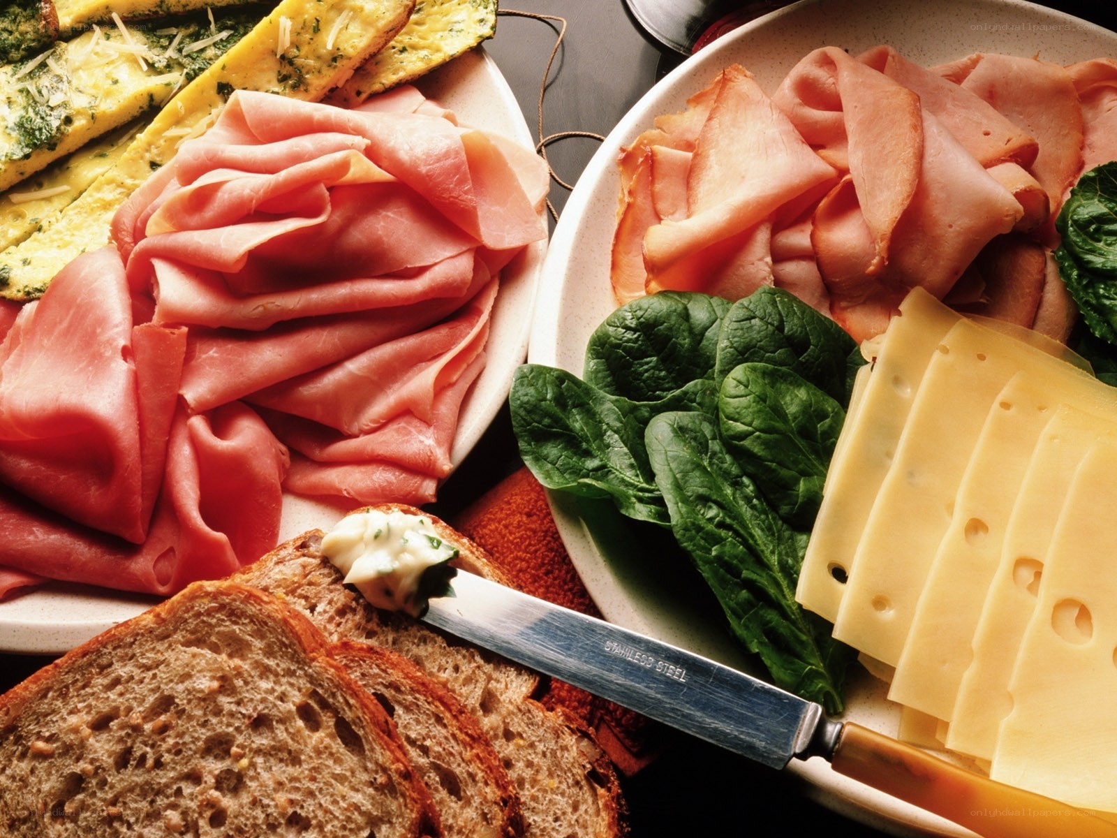 Breakfast spread with meats and cheese