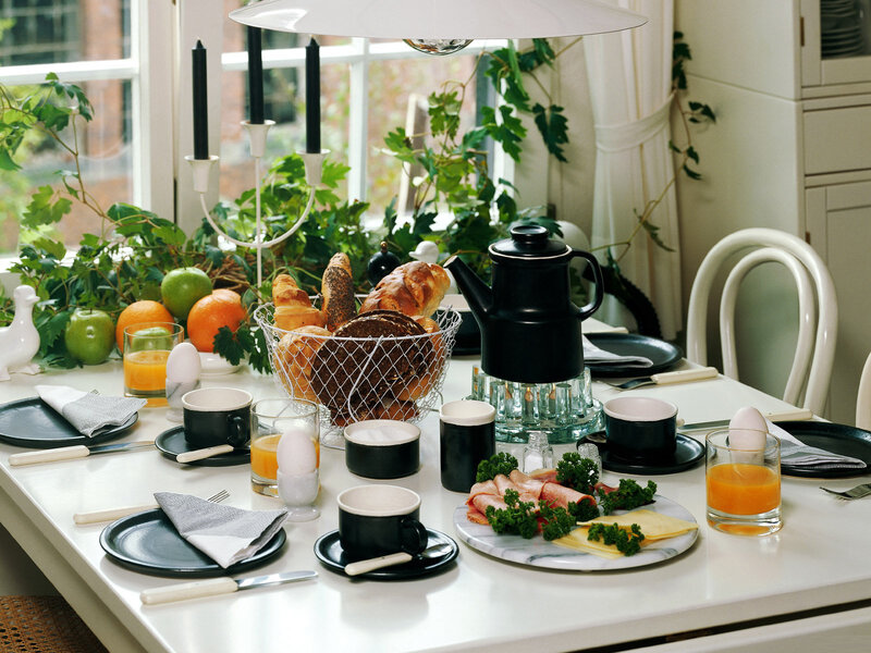 Breakfast table with fresh food