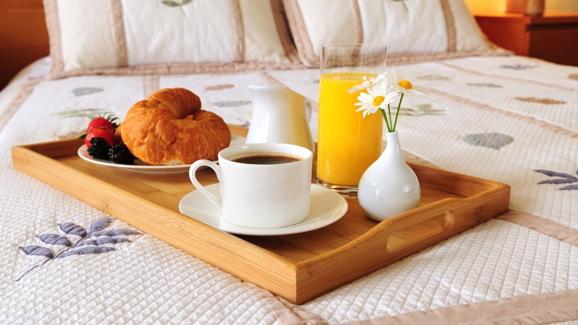 Breakfast tray on a bed