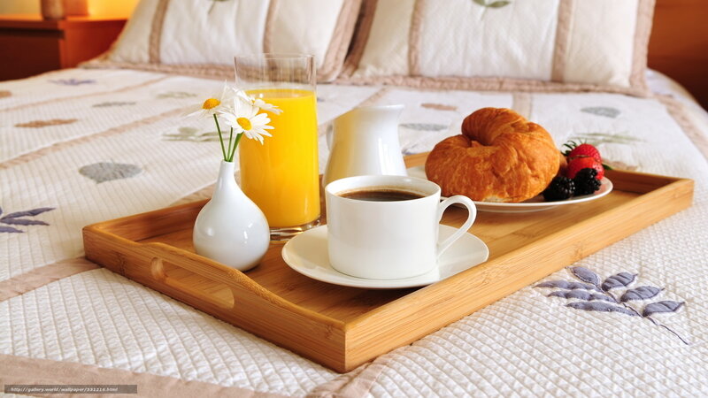 Breakfast tray on bed