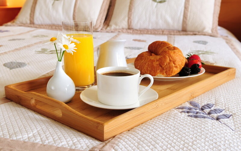 Breakfast Tray on Bed — White, Calm