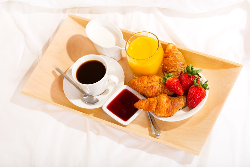 Breakfast Tray on Bed — White, Serene, Morning