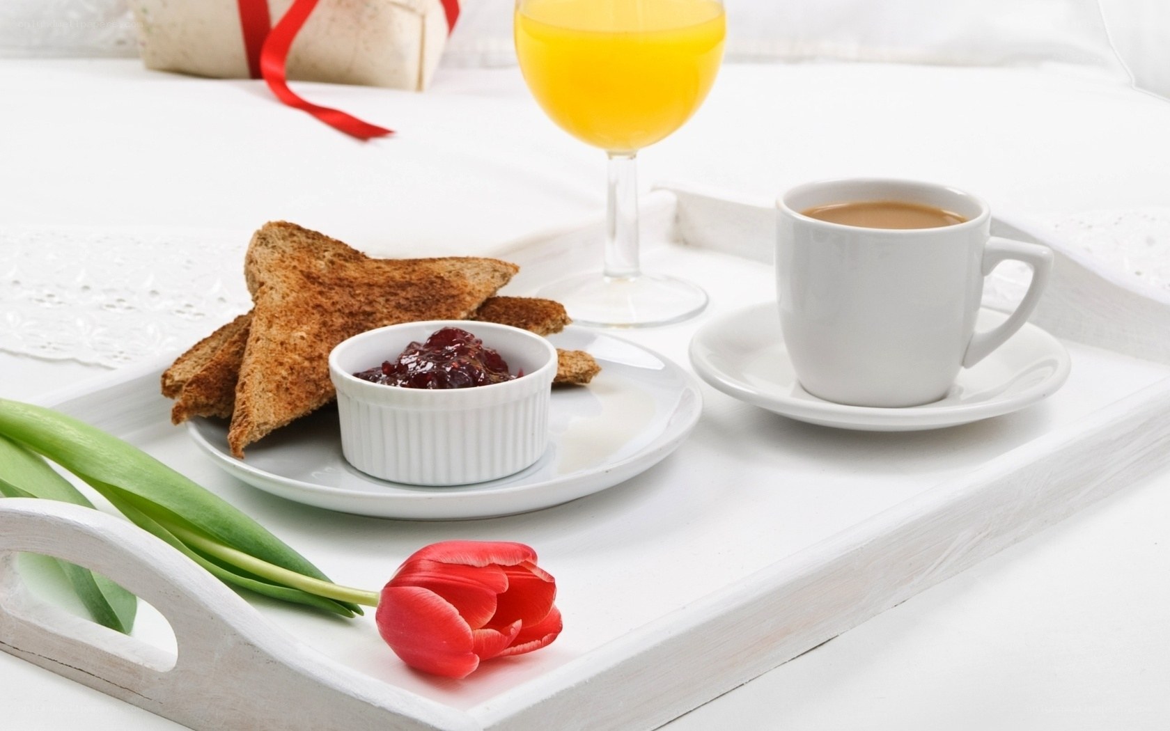 Breakfast tray with coffee and toast