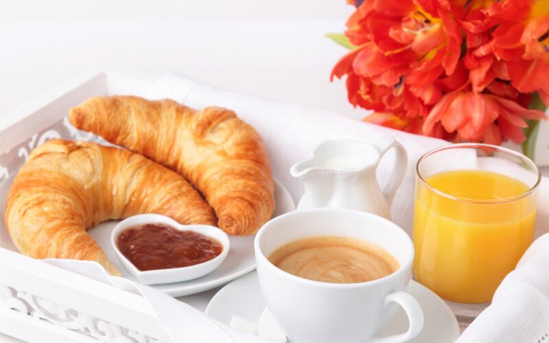 Breakfast Tray with Croissants — White, Calm, Morning, Photograph, Coffee