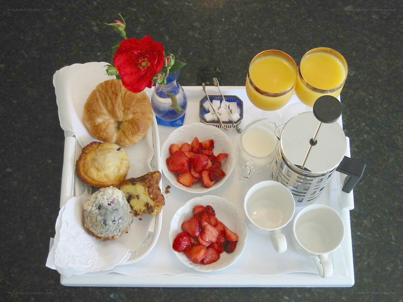Breakfast tray with pastries and fruit