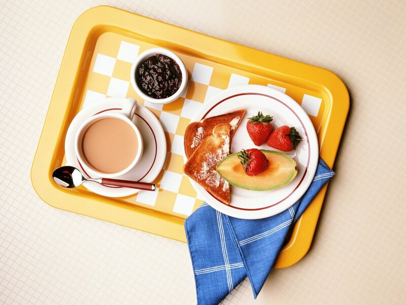 Breakfast tray with toast and fruit