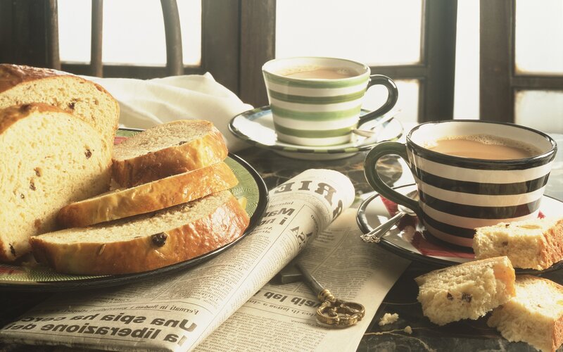Breakfast with bread and coffee