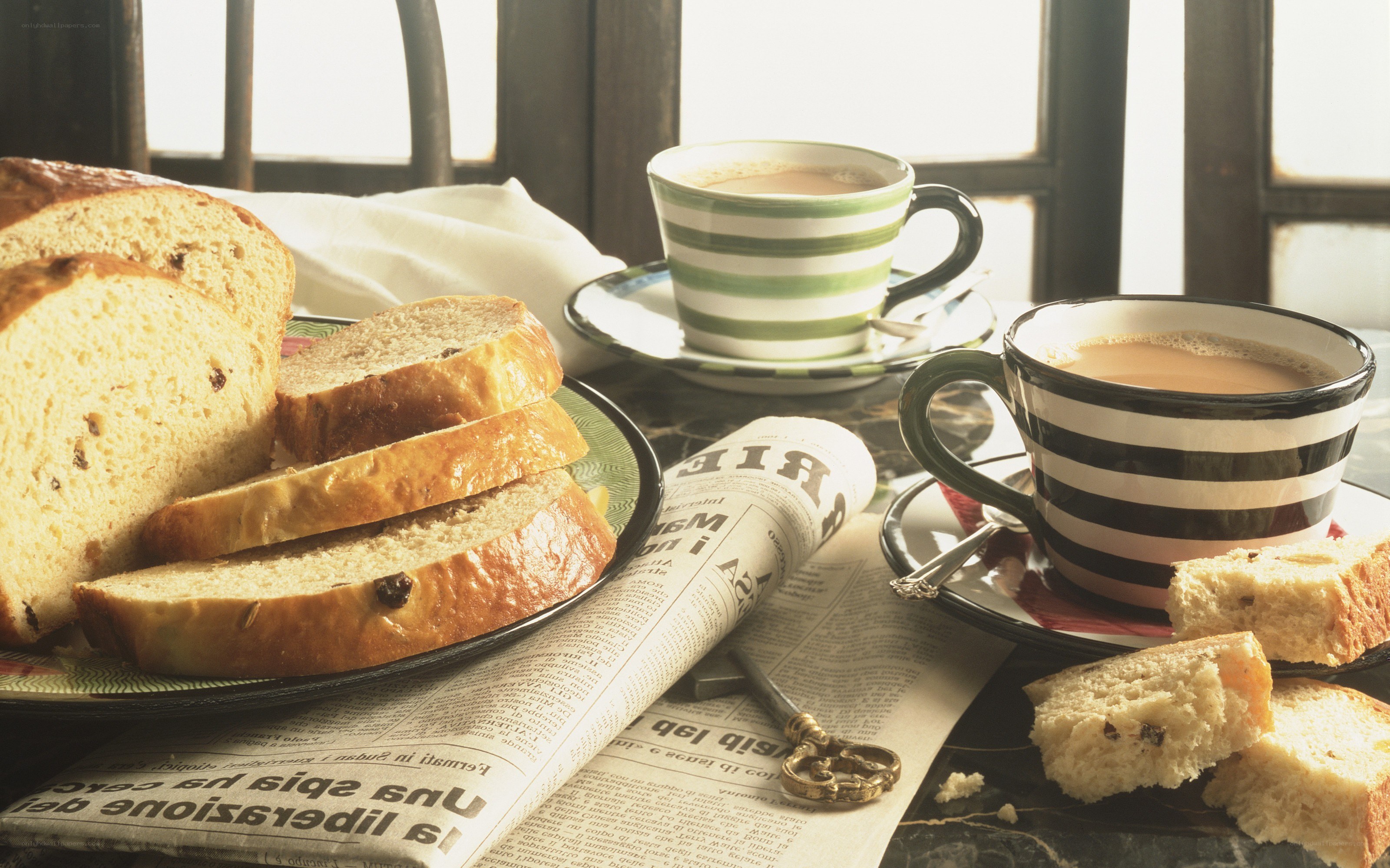 Breakfast with bread and coffee