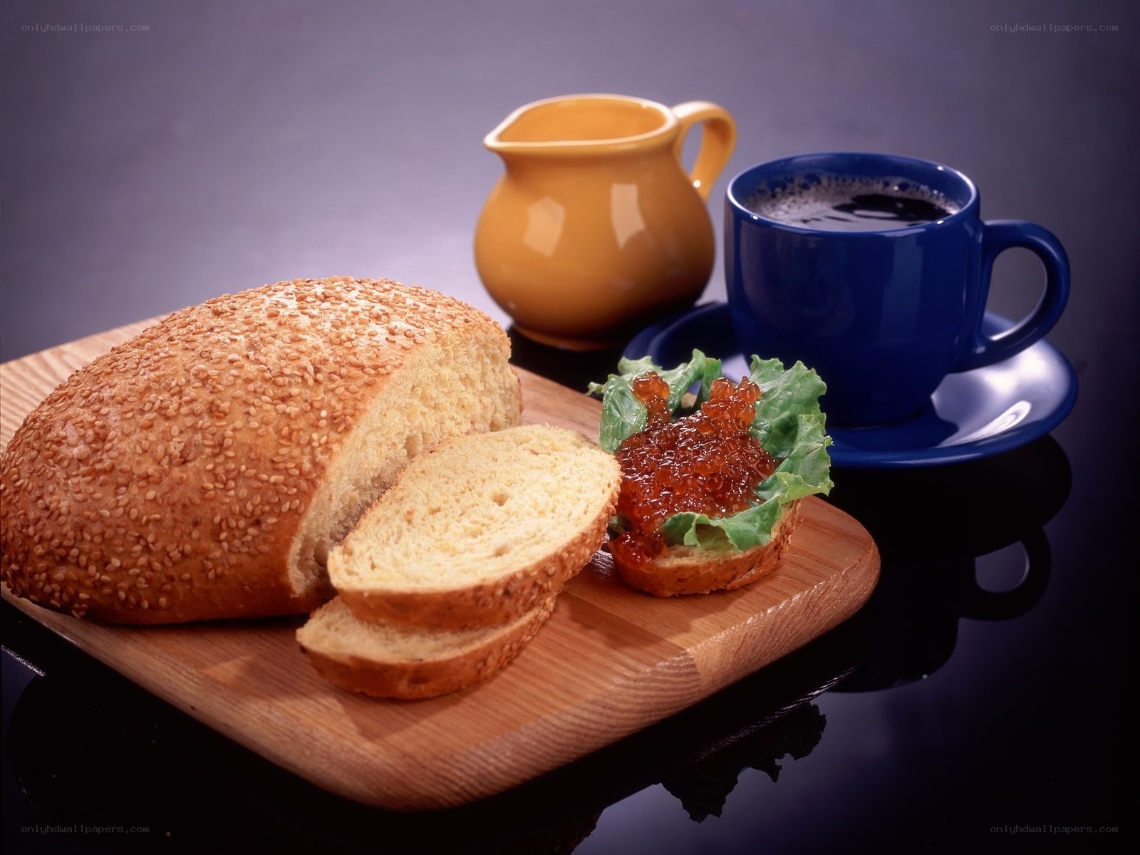Breakfast with bread and coffee
