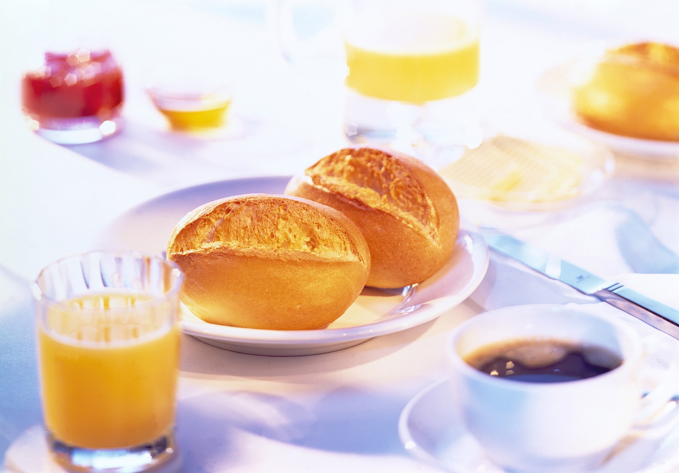 Breakfast with bread and juice