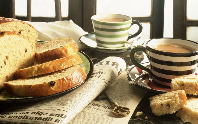 Breakfast with coffee and bread