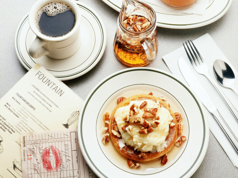 Breakfast with coffee and waffles