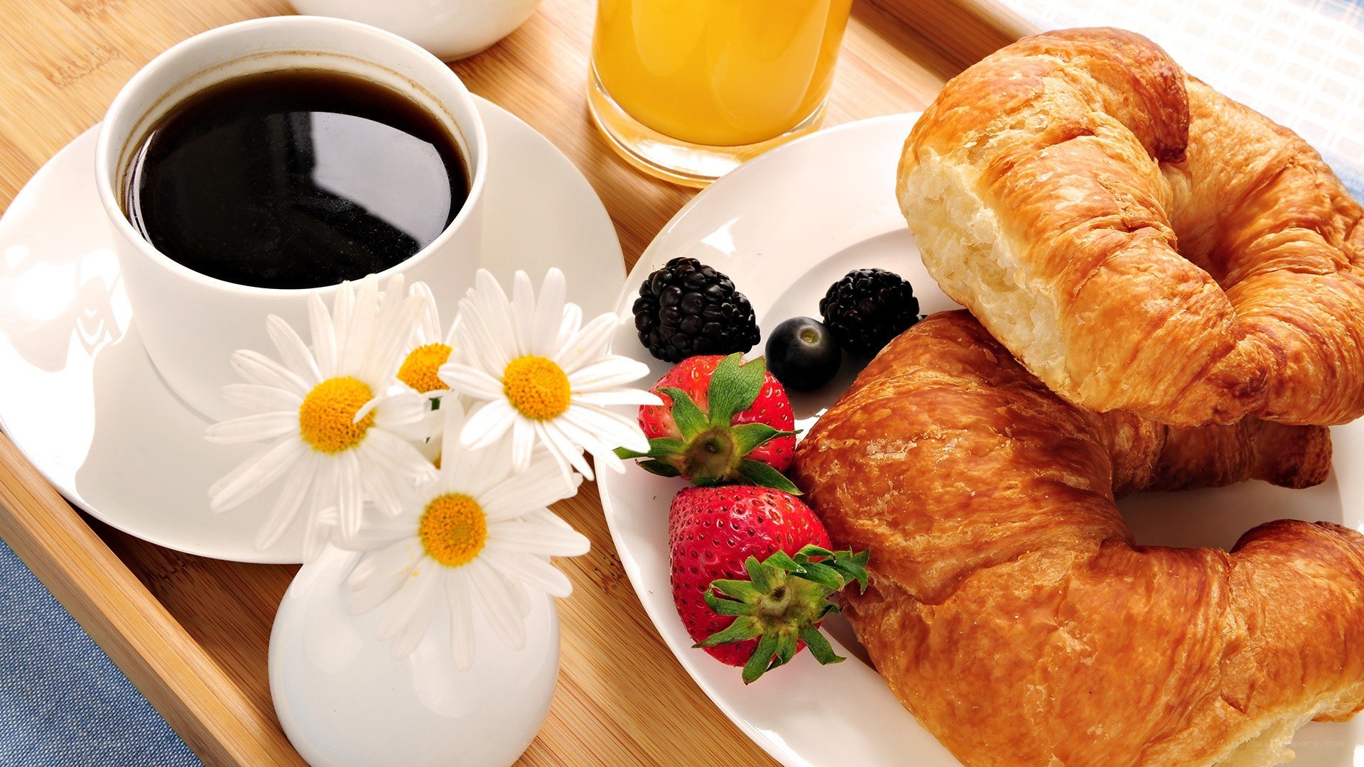 Breakfast with croissants and coffee
