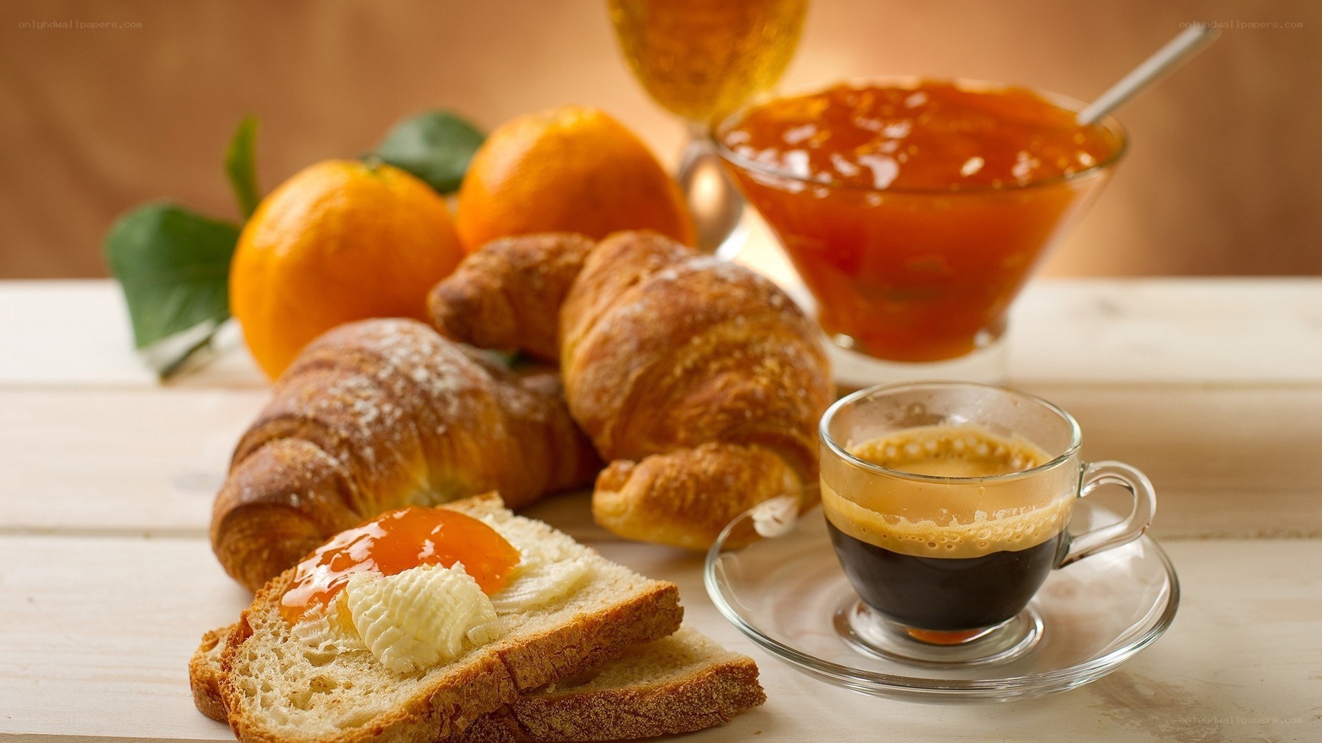 Breakfast with croissants and coffee