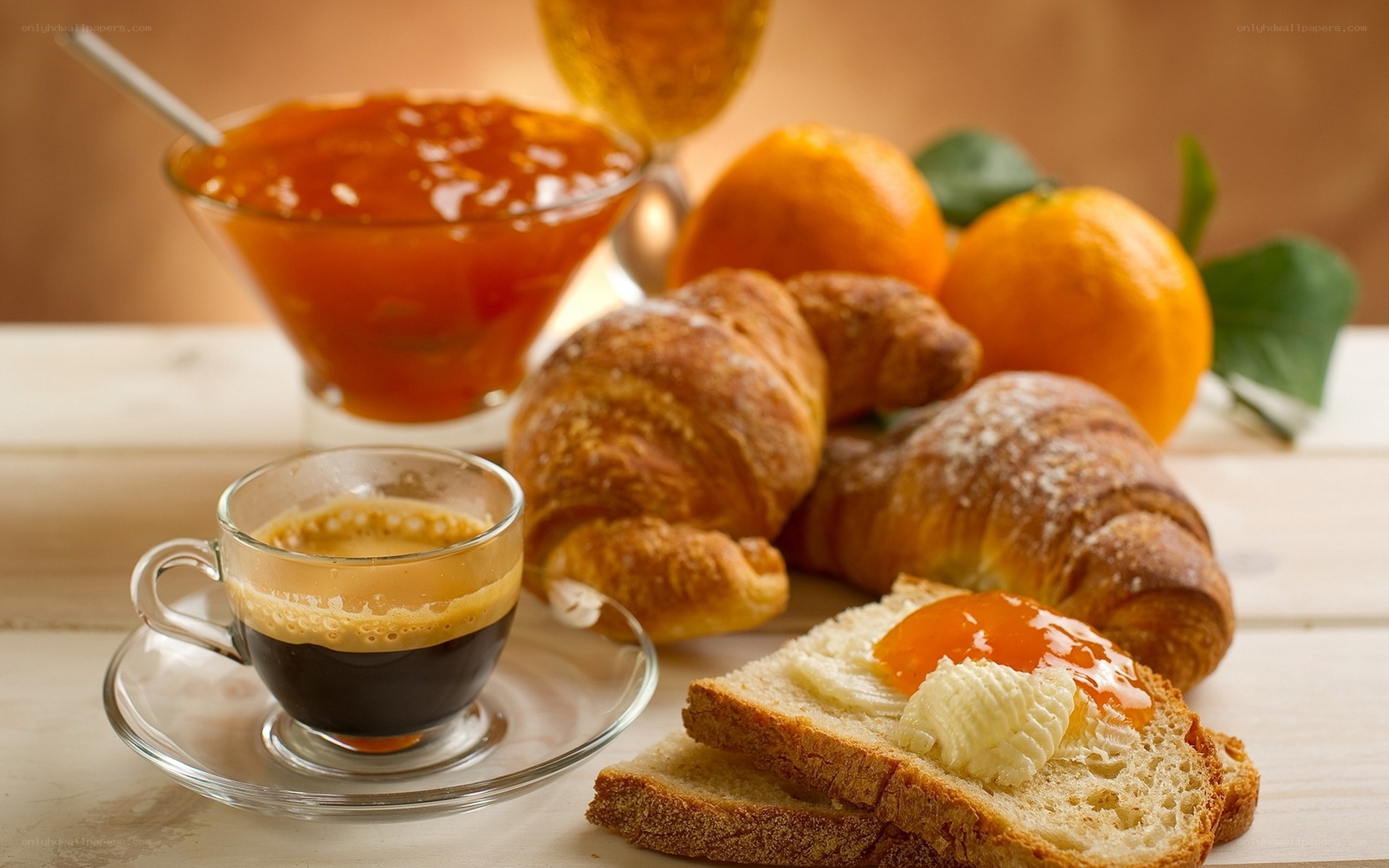 Breakfast with croissants and jam