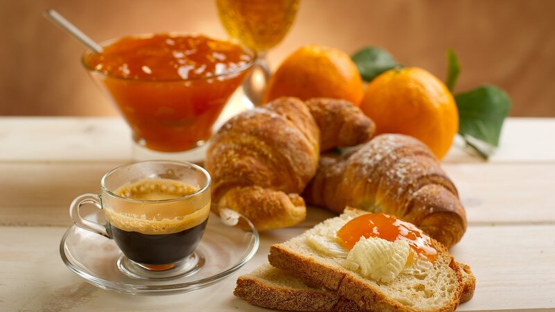 Breakfast with Croissants — Orange, Warm, Morning
