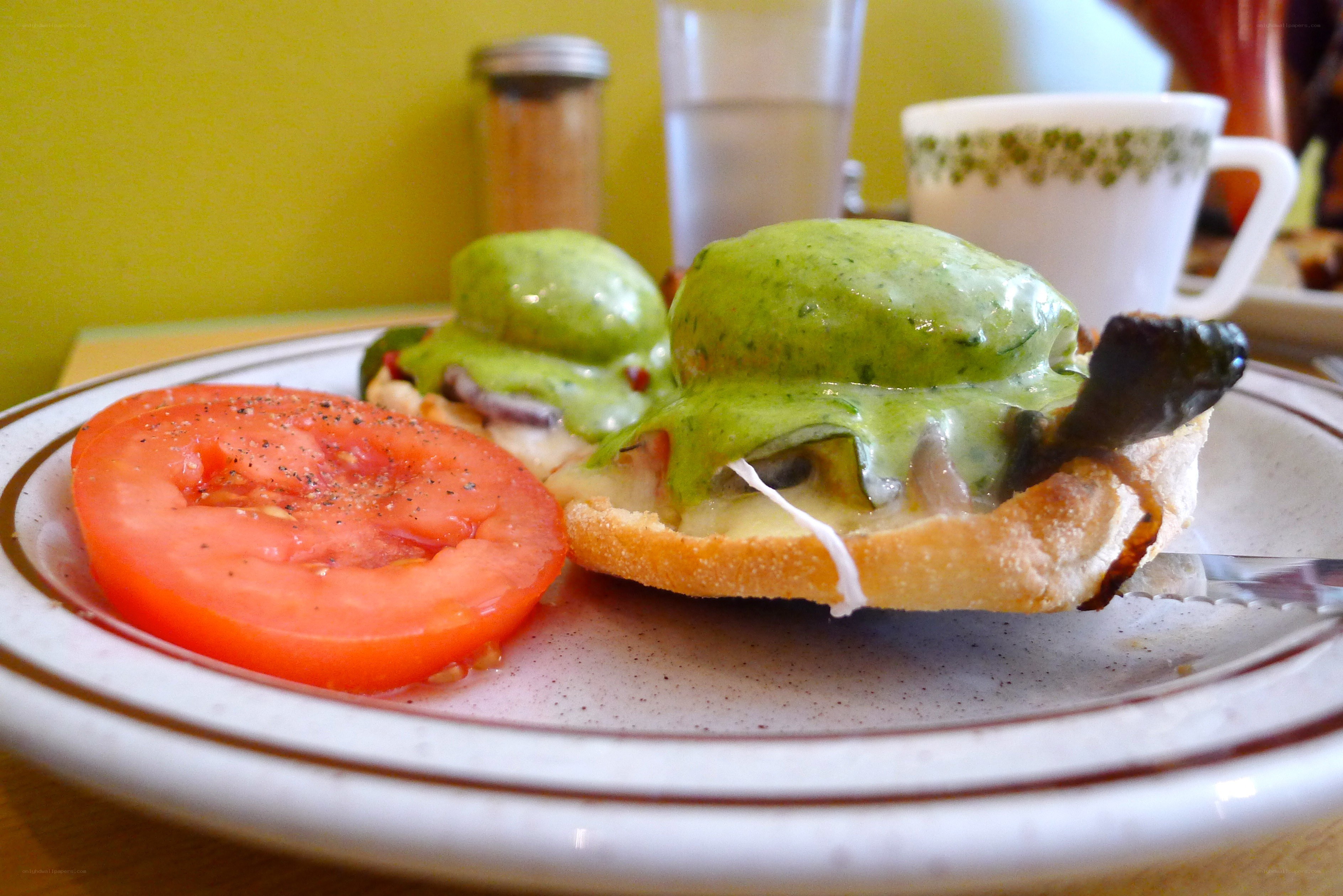 Breakfast with eggs and tomato