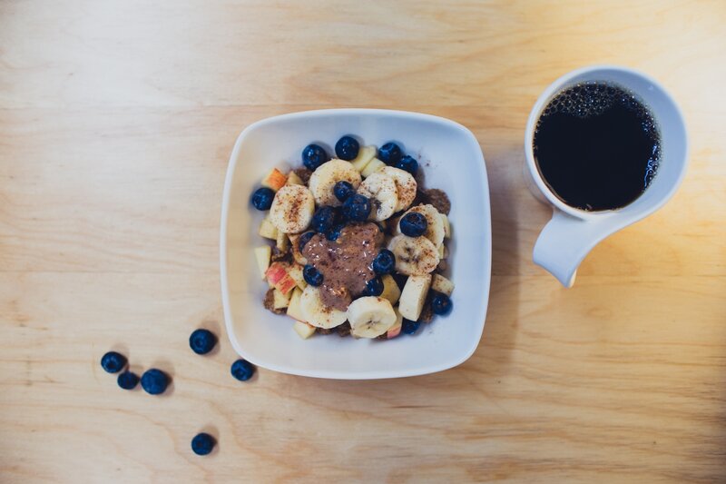 Breakfast with fruit and coffee