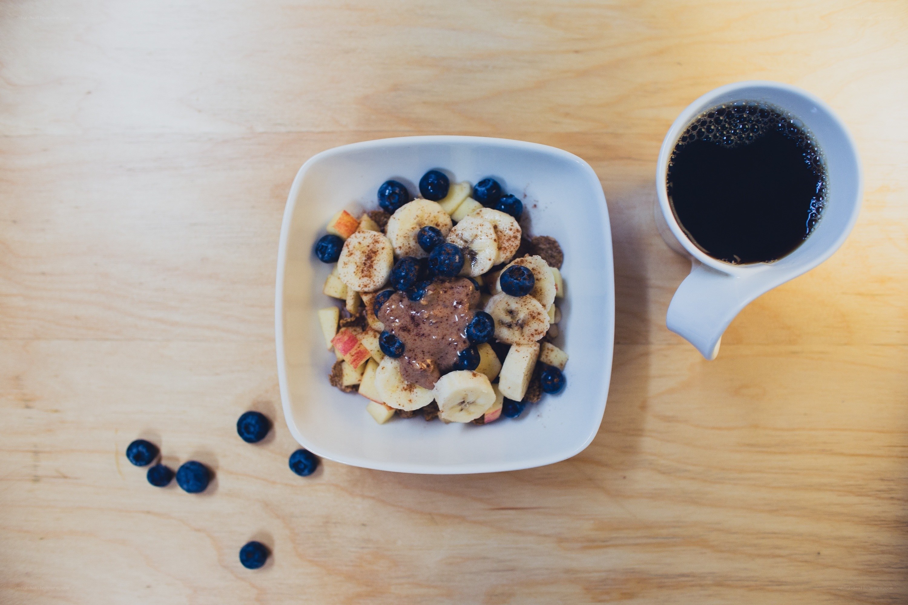 Breakfast with fruit and coffee