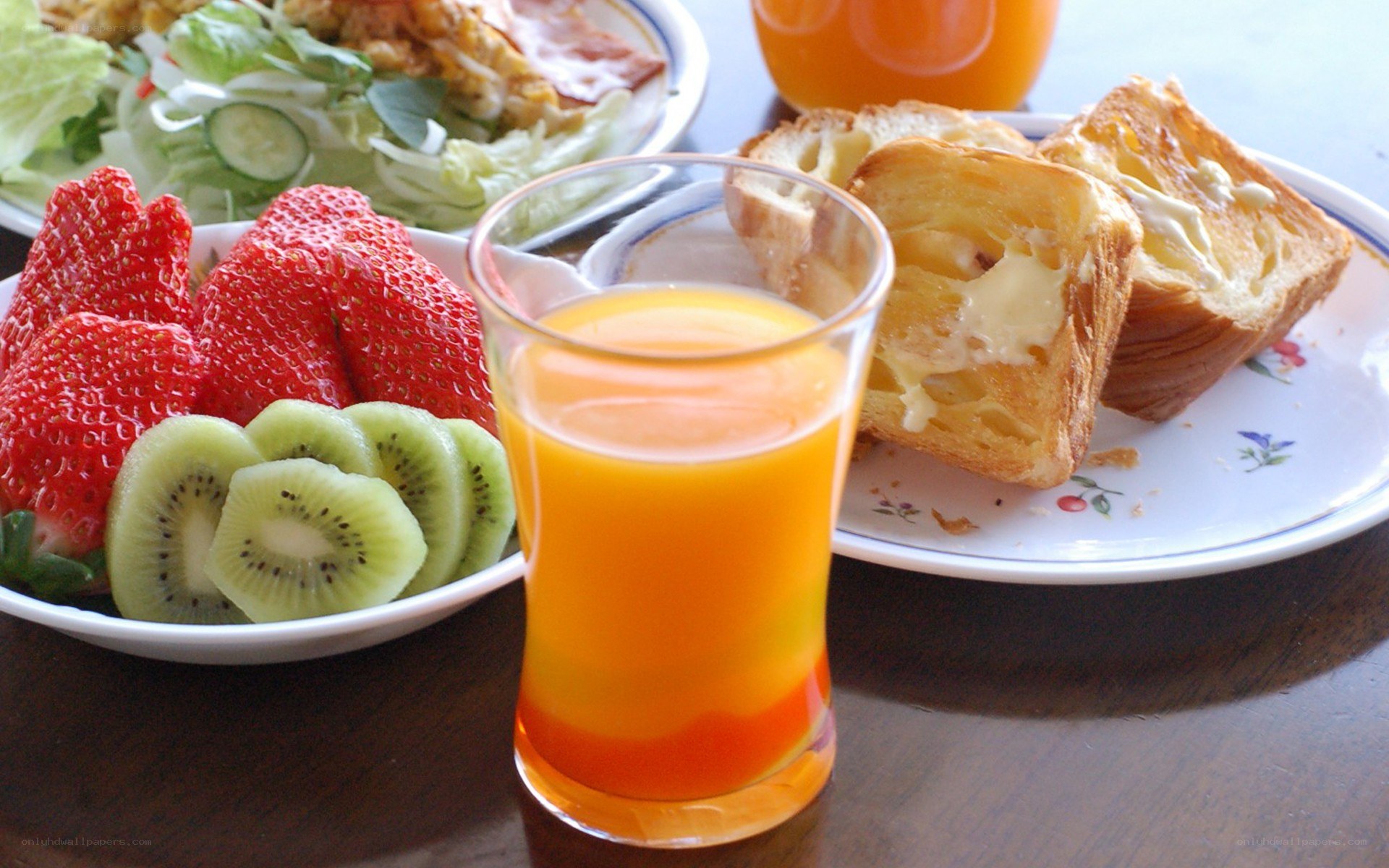 Breakfast with fruit and juice