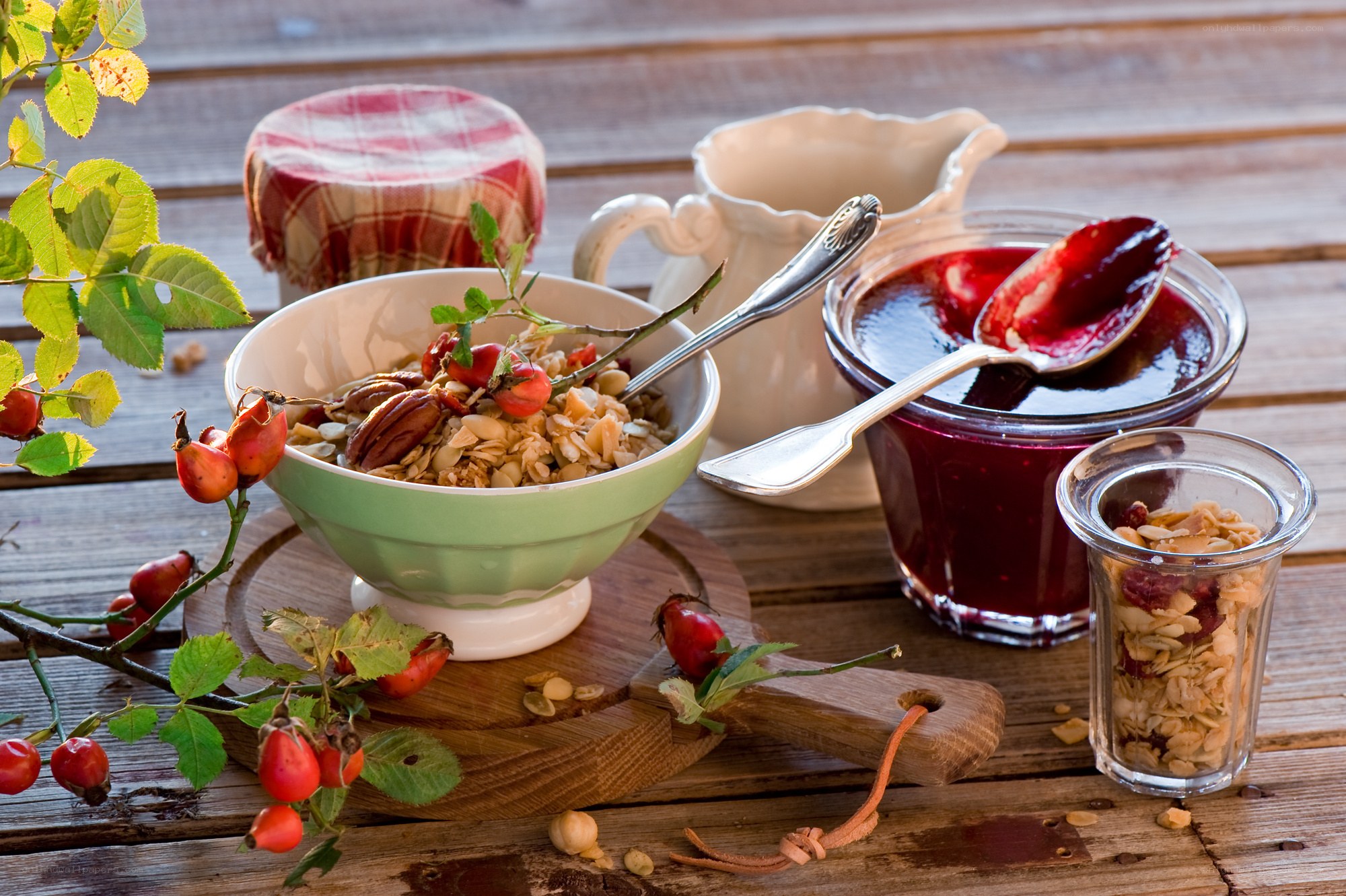 Breakfast with granola and jam