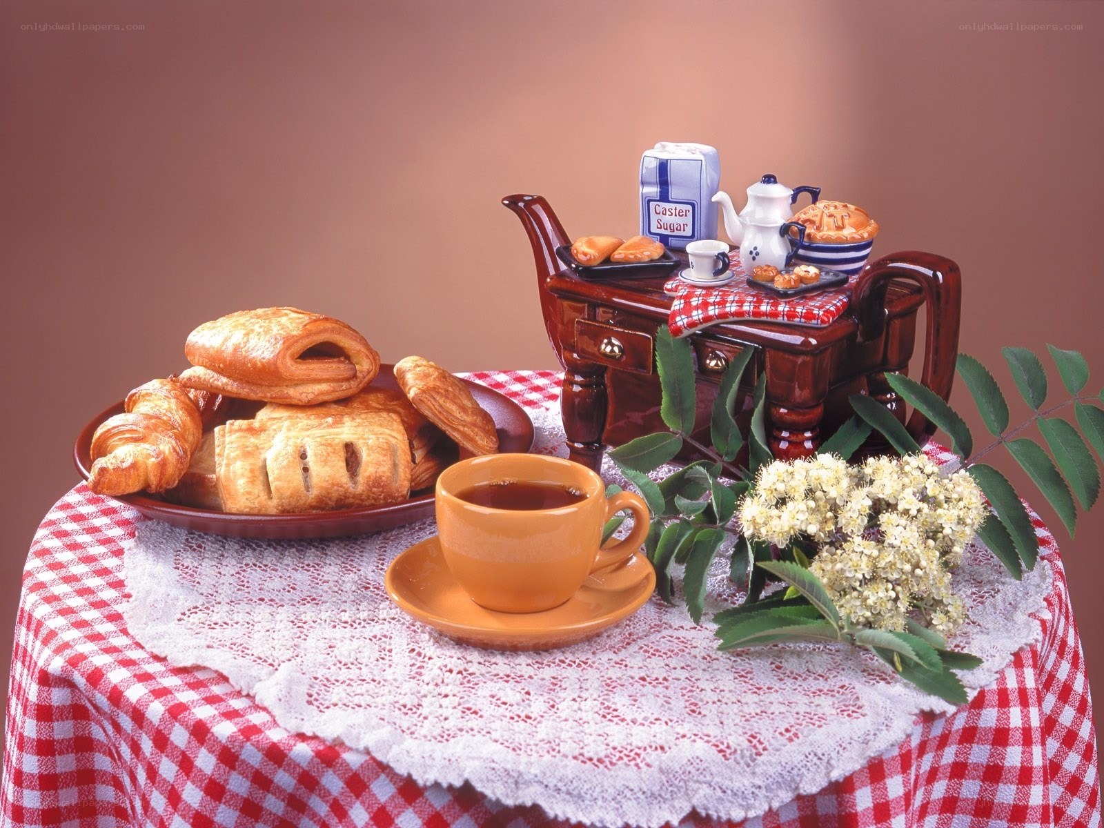 Breakfast with pastries and tea