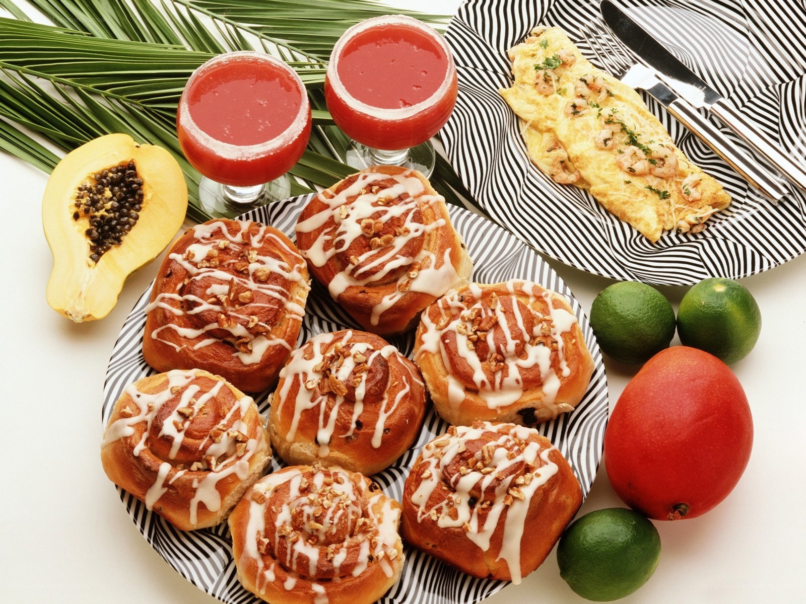 Breakfast with pastries and tropical drinks