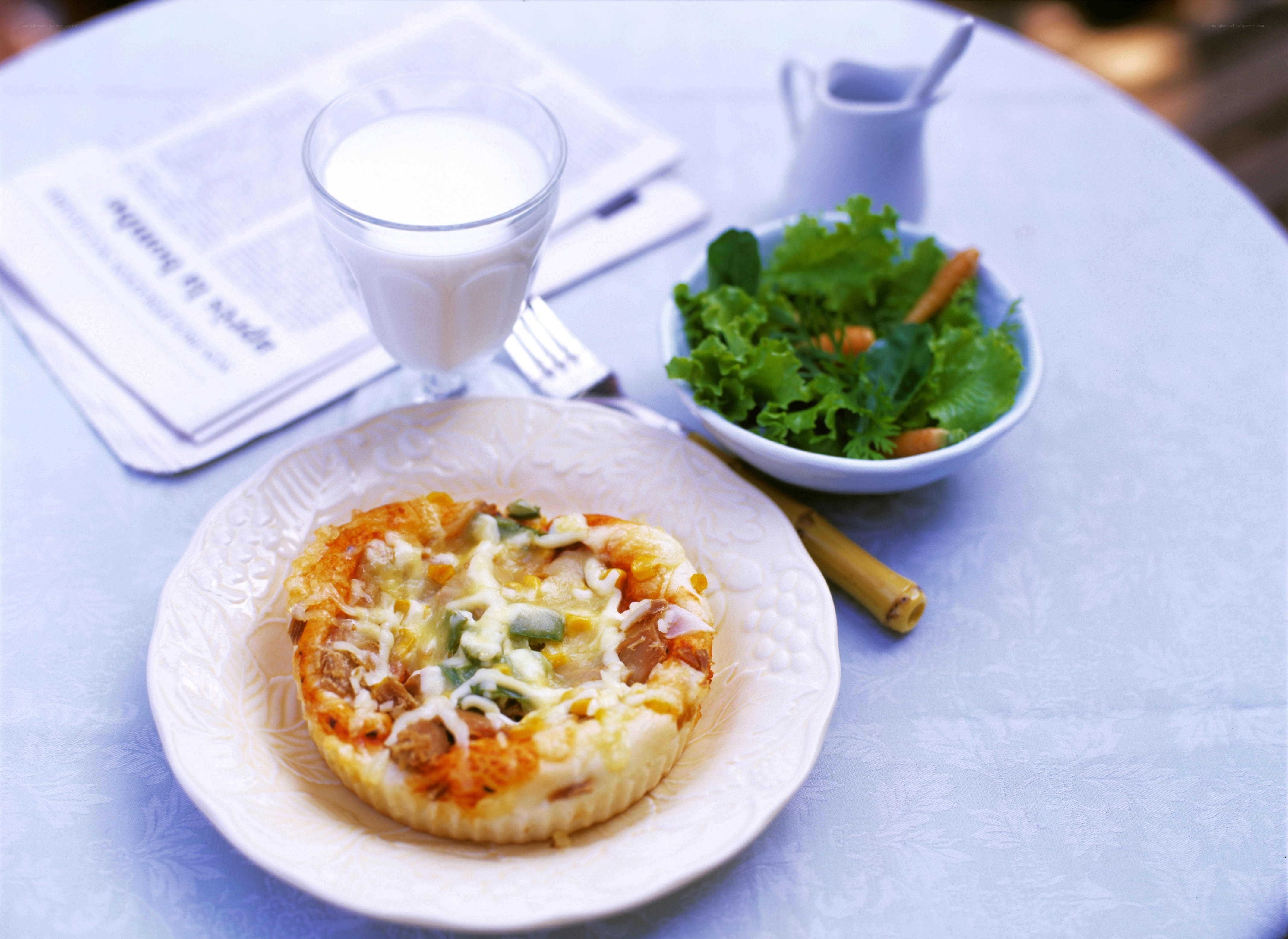 Breakfast with pizza and salad