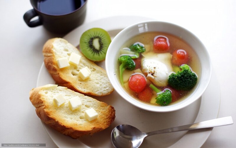 Breakfast with soup and toast