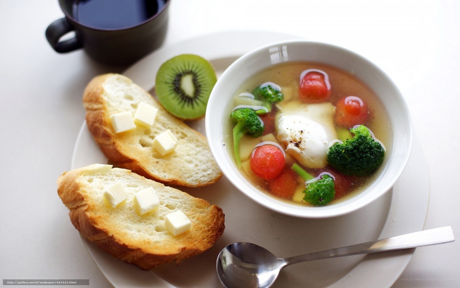 Breakfast with soup and toast
