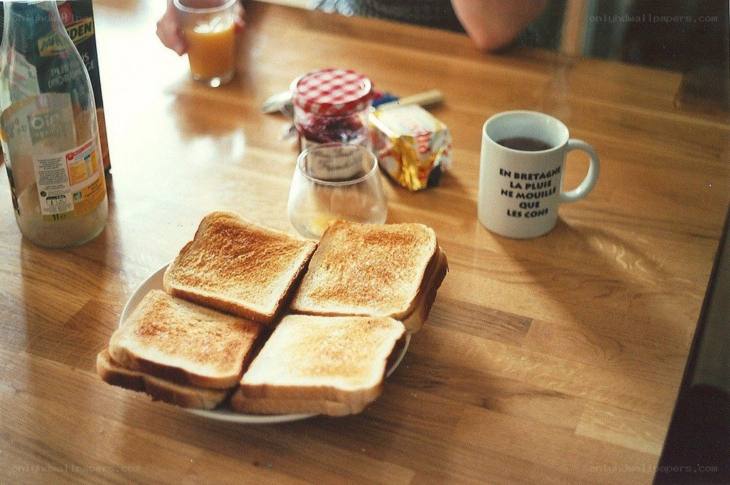 Breakfast with toast and coffee