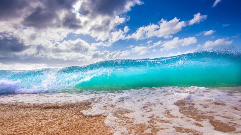 Breaking Ocean Wave — Blue, Dramatic, Afternoon, Photograph, Sand