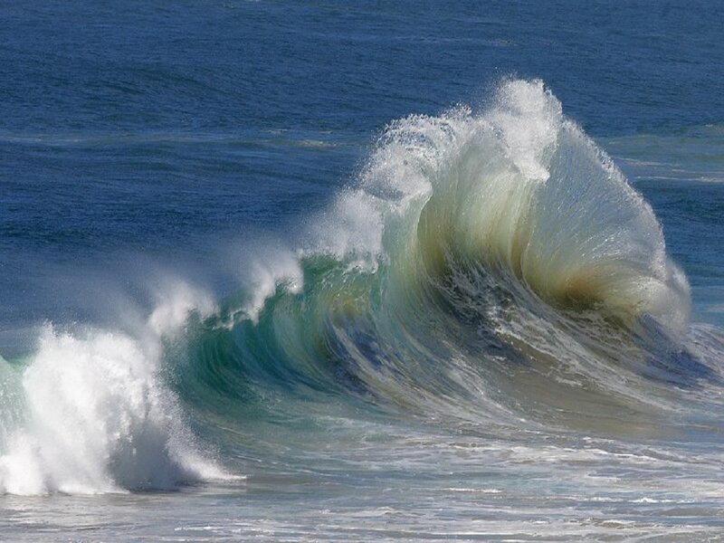 Breaking Ocean Wave — Blue, Dramatic, Afternoon, Photograph, Sea Foam