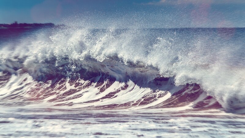 Breaking Ocean Wave — Blue, Dramatic, Afternoon, Photograph, Sea, Sky