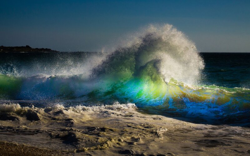 Breaking Ocean Wave — Blue, Dramatic, Afternoon, Photograph, Sky, Beach