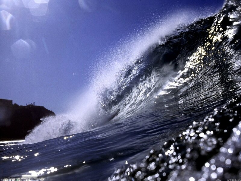 Breaking Ocean Wave — Blue, Dramatic, Afternoon, Photograph, Sky, Cliff