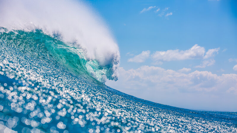 Breaking Ocean Wave — Blue, Dramatic, Afternoon, Photograph, Sky, Clouds, Sea