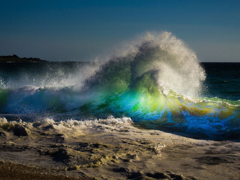 Breaking Ocean Wave — Blue, Dramatic, Afternoon, Photograph, Sky, Sand