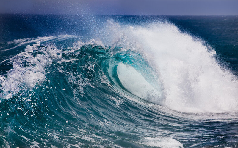 Breaking Ocean Wave — Blue, Dramatic, Afternoon, Photograph, Sky
