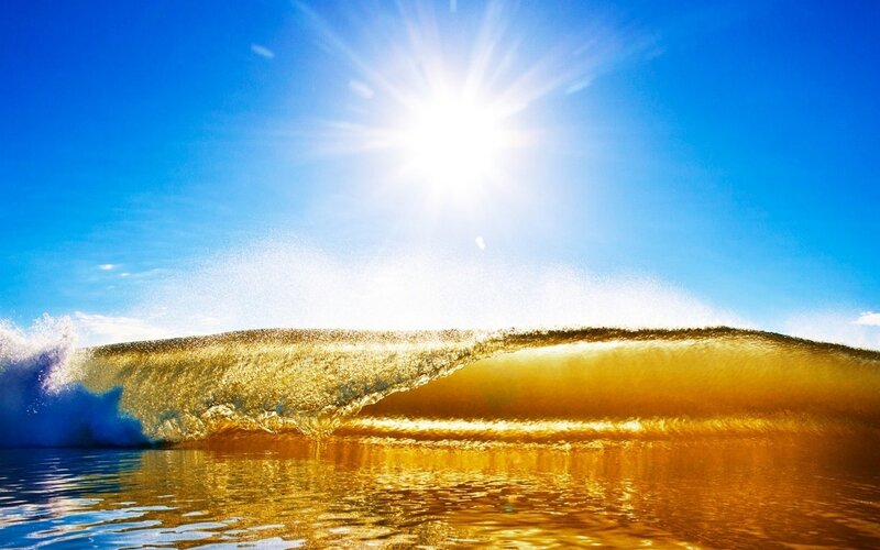Breaking Ocean Wave — Blue, Dramatic, Afternoon, Photograph, Sun