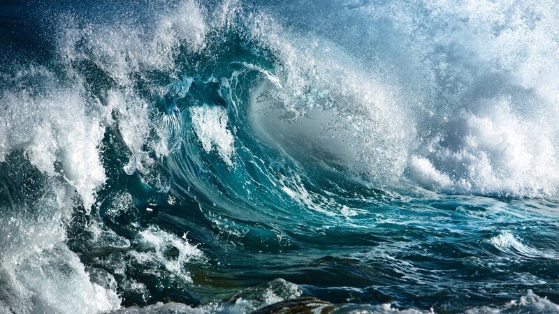 Breaking Ocean Wave — Blue, Dramatic, Photograph, Foam