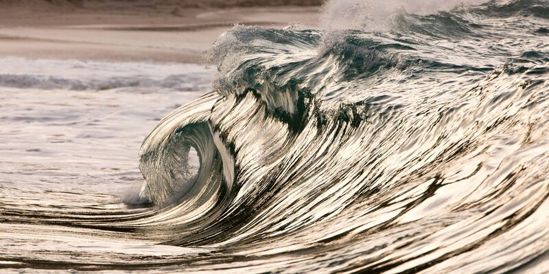 Breaking Ocean Wave — Blue, Dramatic, Sunset, Photograph, Beach