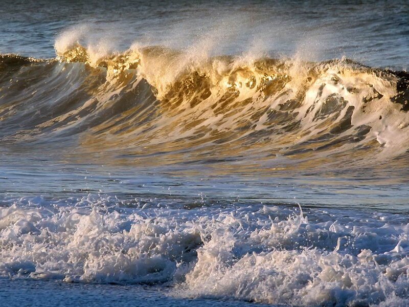 Breaking Ocean Wave — Blue, Dramatic, Sunset, Photograph, Foam
