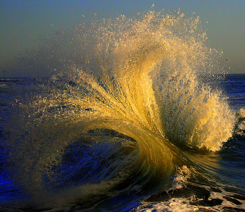 Breaking Ocean Wave — Blue, Dramatic, Sunset, Photograph