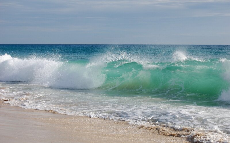 Breaking Ocean Wave — Blue, Dynamic, Afternoon, Photograph, Sand, Sea